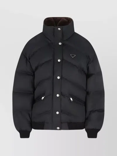 PRADA PADDED HIGH COLLAR COAT WITH ZIPPERED POCKETS