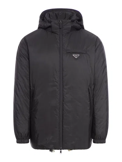Prada Medium-weight Re-nylon Down Jacket In Black