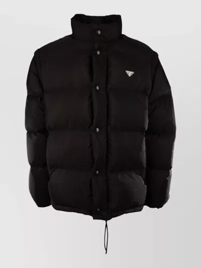PRADA PADDED JACKET HIGH COLLAR DRAWSTRING HEM