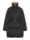 Prada High Collar Long Sleeve Cotton Coat In Black