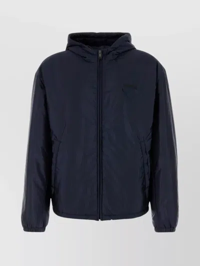 Prada Padded Jacket With Hood And Elastic Cuffs In Blue
