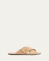 Prada Padded Leather Crisscross Flat Sandals In Sabbia