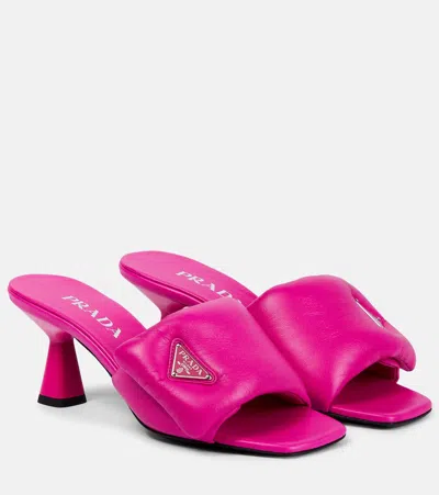 Prada Padded Leather Mules In Begonia Fluo