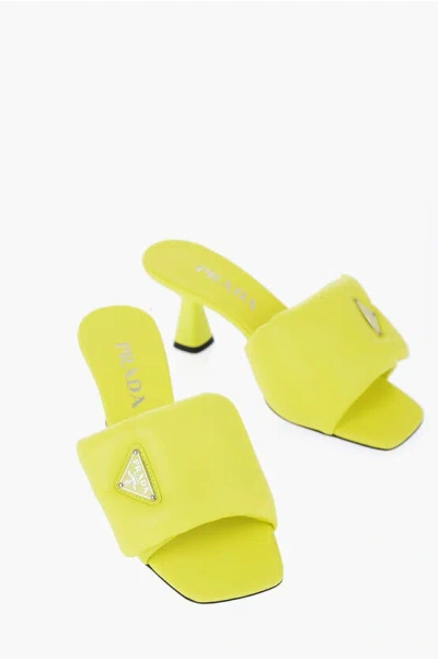 Prada Logo Padded Leather Sandal In Yellow