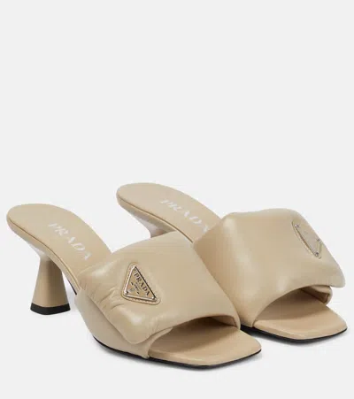 Prada Padded Leather Sandals In Deserto