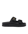 Prada Nappa Leather Slippers Metal Logo In Black