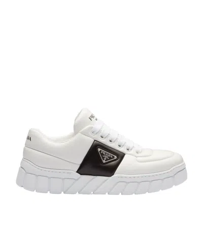 Prada Padded Leather Sneakers In White