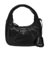 Prada Enamel Triangle-logo Leather Shoulder Bag In Black