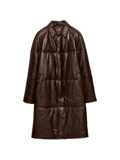 Prada Padded Nappa Leather Coat In Brown