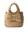 Prada Padded Re-nylon Mini-bag With Bow In Camel Brown