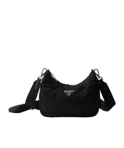 Prada Padded Re-nylon Shoulder Bag In Black