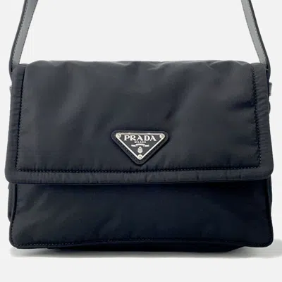 Pre-owned Prada Padded Re-nylon Shoulder Bag Black Nylon Leather Size Small
