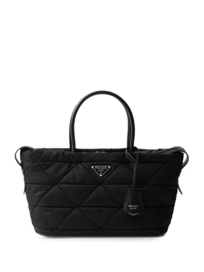 Prada Padded Re-nylon Medium Tote Bag In Black