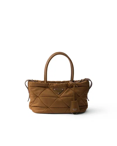 Prada Padded Re-nylon Medium Tote Bag In Brown