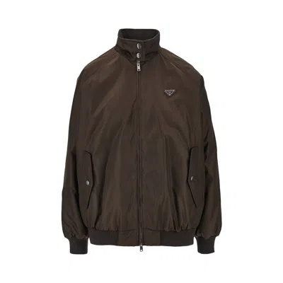 Prada Padded Re-nylon Oversized Bomber Jacket In Brown