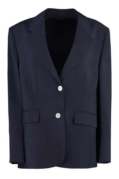Prada Padded Shoulder Single-breasted Two-button Jacket In Blue