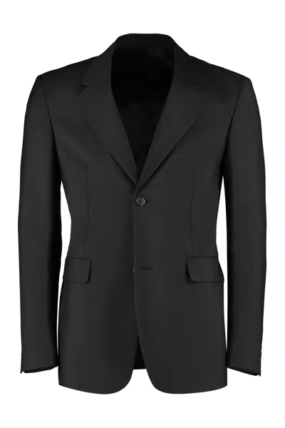 Prada Padded Shoulders Wool And Mohair Blazer In Black