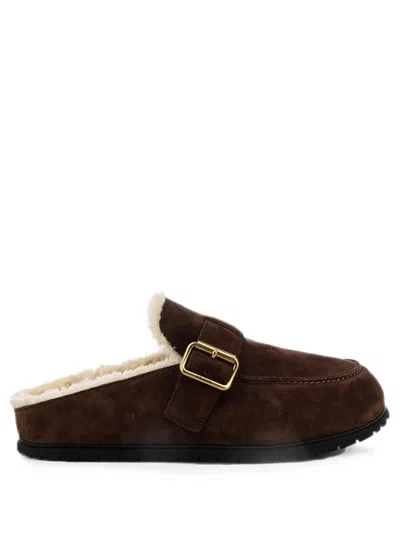 Prada Padded Slippers With Strap In Brown