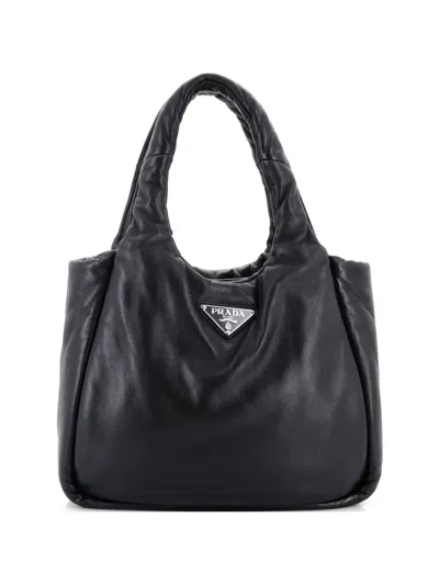 Pre-owned Prada Padded Soft Leather Medium Tote Bag In Black