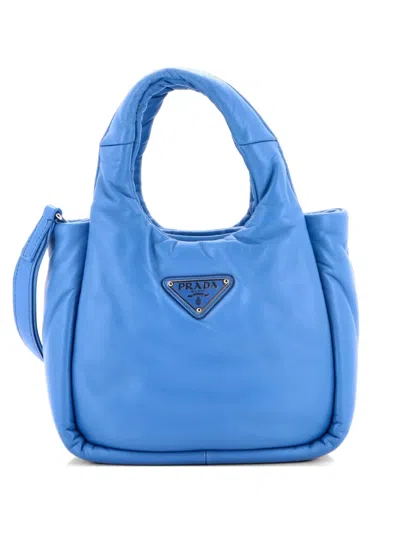 Pre-owned Prada Padded Soft Leather Mini Tote Bag In Blue