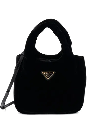 Pre-owned Prada Padded Soft Velvet Mini Tote Bag In Black