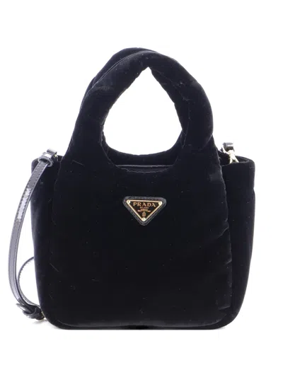 Pre-owned Prada Padded Soft Velvet Mini Tote Bag In Black