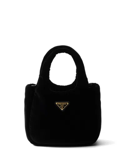 Prada Mini Padded Velvet Tote Bag In Black