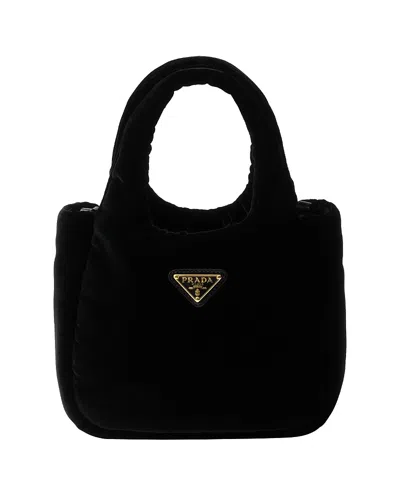 Prada Mini Padded Velvet Tote Bag In Black