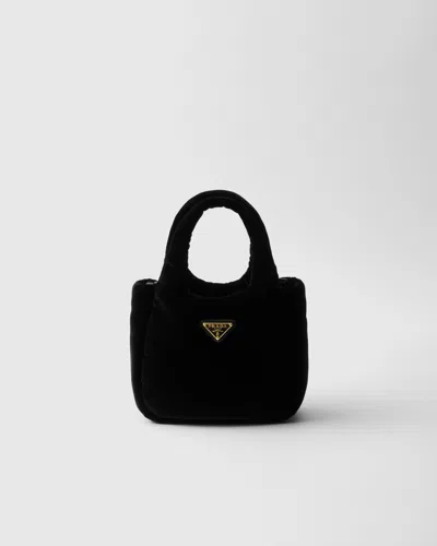 Prada Mini Padded Velvet Tote Bag In Black