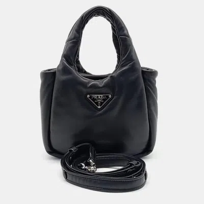 Pre-owned Prada Padding Soft Nappa Small Tote Handbag In Black