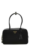 Prada Re-nylon And Leather Medium Top-handle Bag With Padlock In Black
