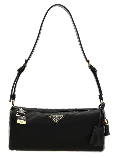 Prada Medium Re-nylon And Leather Shoulder Bag In Black
