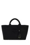Prada Crochet Raffia Effect Rectangular Shopping Bag In Black