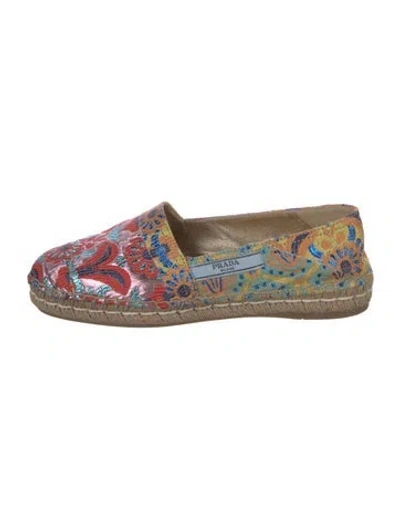 Pre-owned Prada Paisley Print Glitter Accents Espadrilles In Red