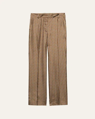 Prada Paisley Wide Leg Silk Twill Pants In Sughero