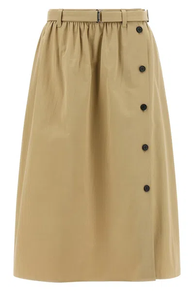 Prada Panama Old Cotton Skirt In Neutral