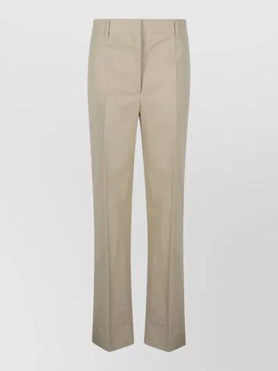 Prada Panama Tailored Trousers Belt Loops Button Detail In Brown