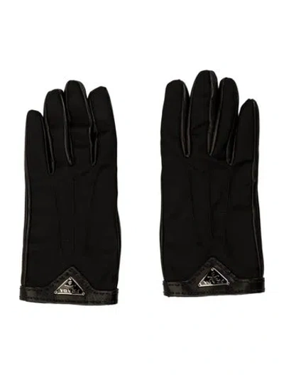 Pre-owned Prada Paneled Leather Gloves In Black