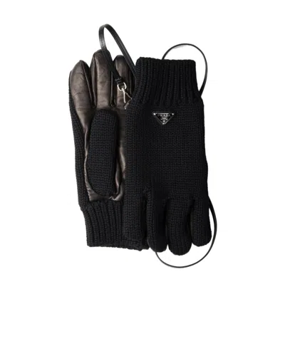 Prada Panelled Gloves In Black