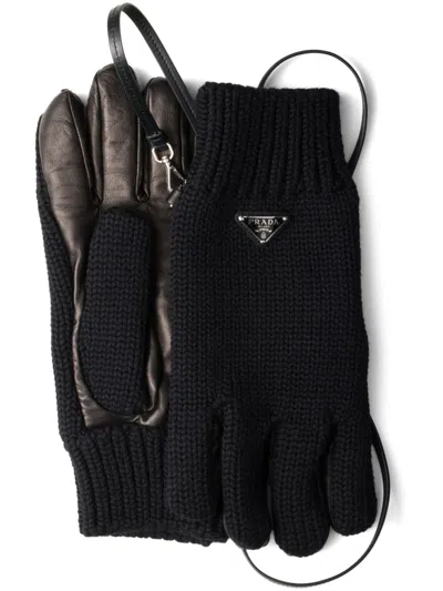 Prada Panelled Gloves In Black