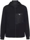 Prada Stretch Cotton Hooded Sweatshirt Chest Pocket In Black