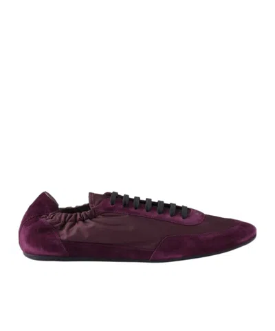 Prada Collapse Re-nylon And Suede Sneakers In Burgundy