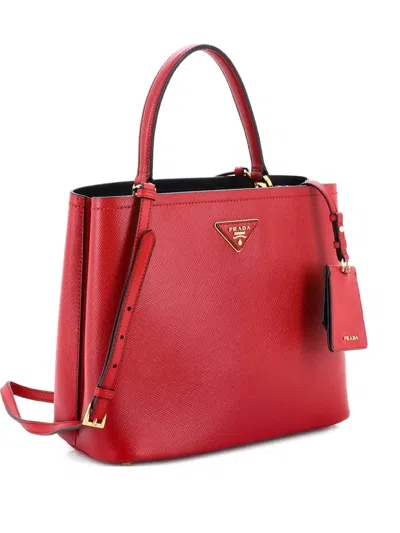 Pre-owned Prada Panier Saffiano Leather Large Bucket Bag In Red