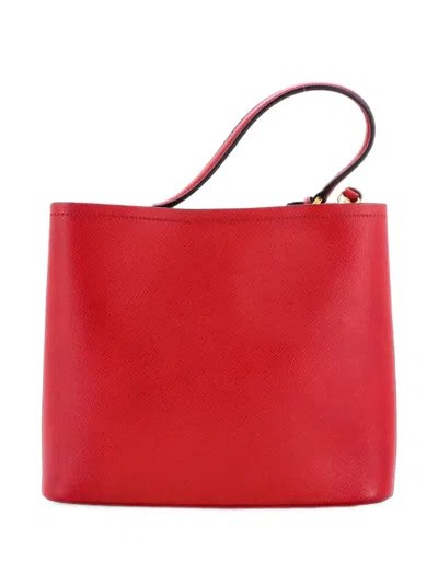 Pre-owned Prada Panier Saffiano Leather Large Bucket Bag In Red