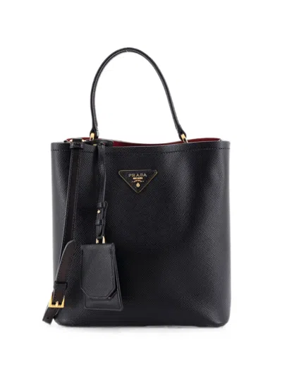 Pre-owned Prada Panier Saffiano Leather Medium Bucket Bag In Black