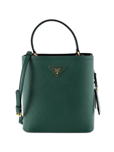 Pre-owned Prada Panier Saffiano Leather Medium Bucket Bag In Green