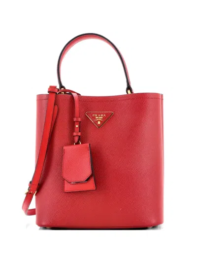 Pre-owned Prada Panier Saffiano Leather Medium Bucket Bag In Red