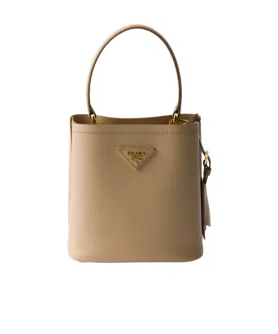 Prada Panier Saffiano Leather Mini Bag In Sand Beige