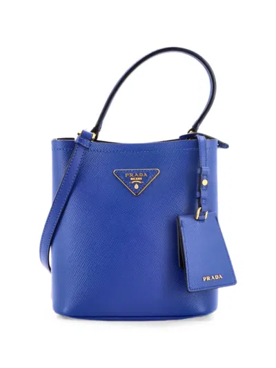 Pre-owned Prada Panier Saffiano Leather Small Bucket Bag In Blue