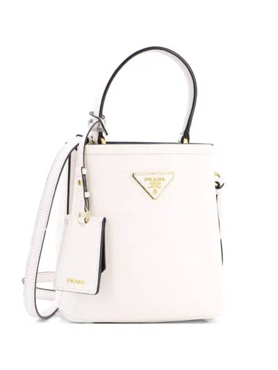 Pre-owned Prada Panier Saffiano Leather Small Bucket Bag In White